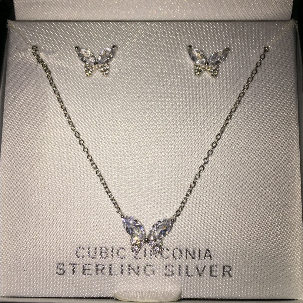 Butterfly necklace and earrings